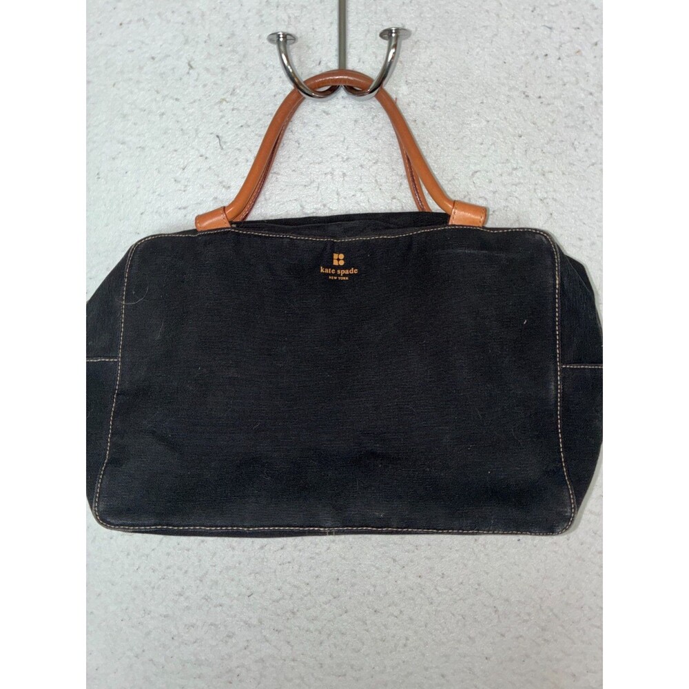 Kate Spade new york Black Canvas Doctor Satchel Tote Bag Zip Brown Handles